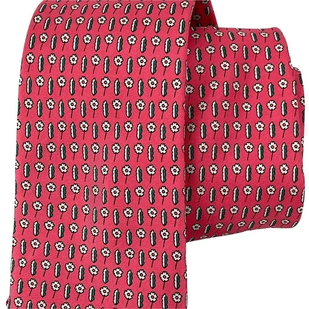 Sur Mesur Silk Tie Pink Floral Slim Woven Spring Summer Necktie 2.75 In Wide Tie